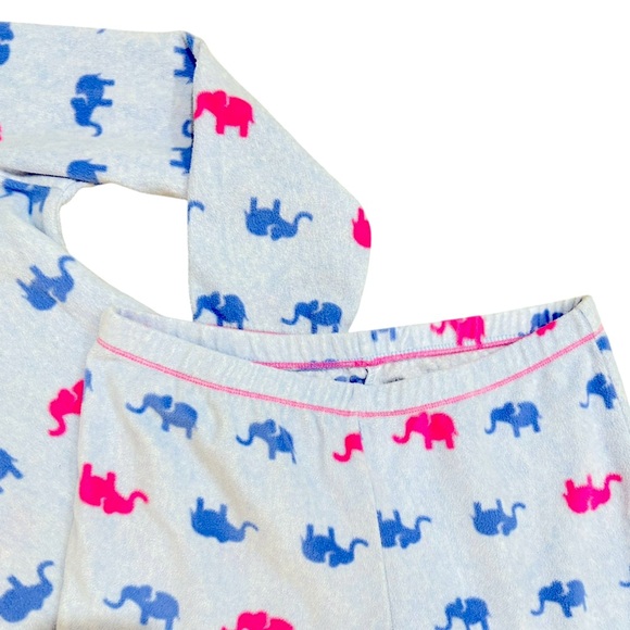 Roudelain elephant Print fleece Pajama coordinated Set pink/ blue size large - Picture 4 of 6